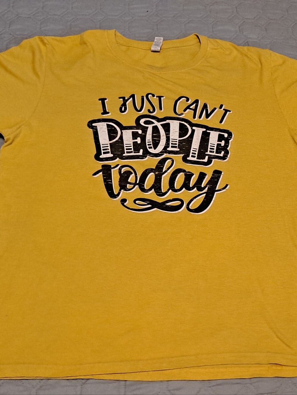 Womens Yellow Graphic Tee - "I Just Can't People Today" Size L